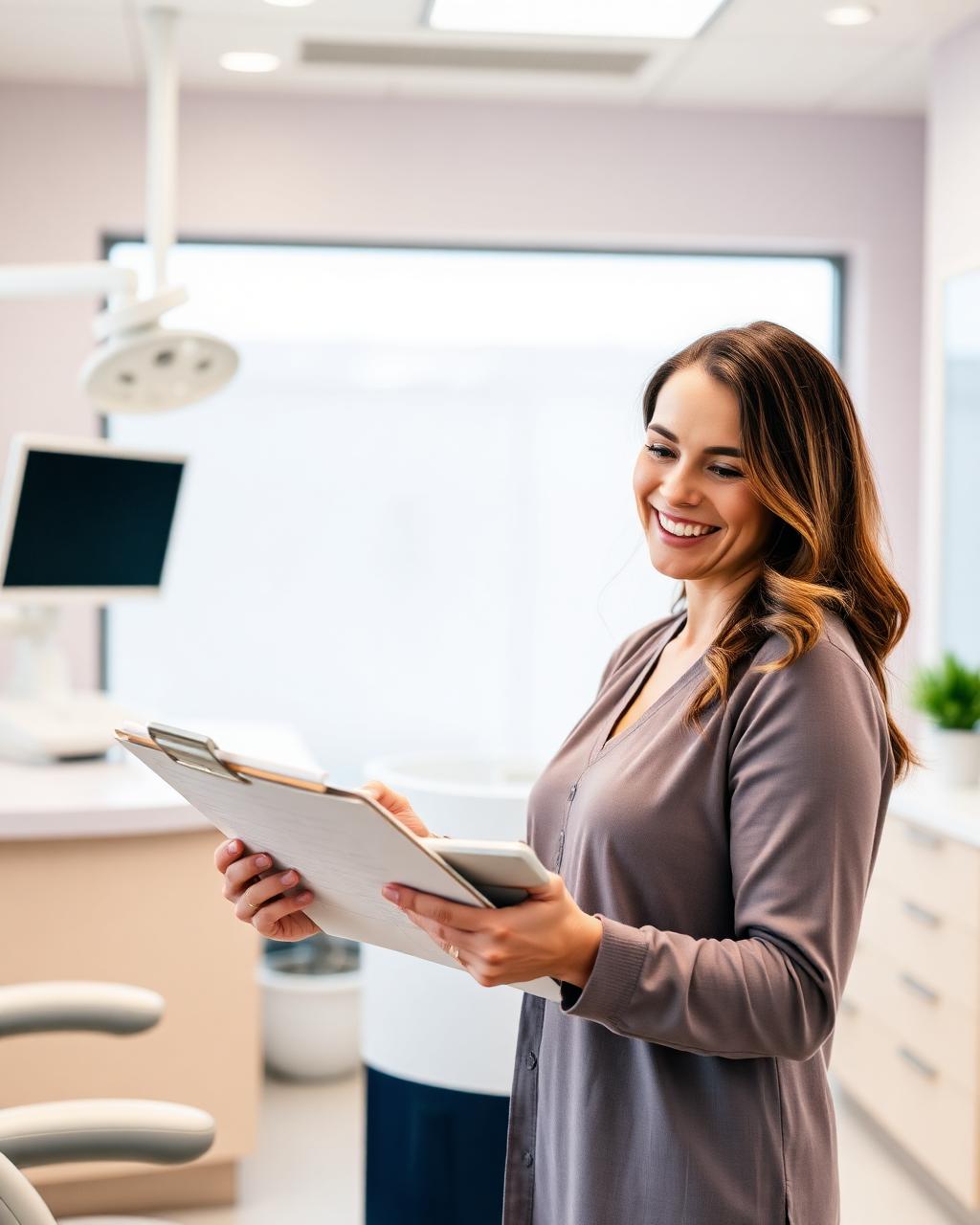 Patient reviewing payment paperwork at North Valley Dentistry
